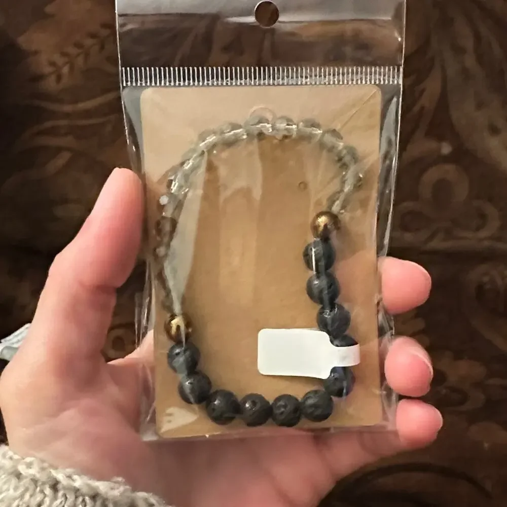 Lava stone stretch bracelet with glass beads handmade